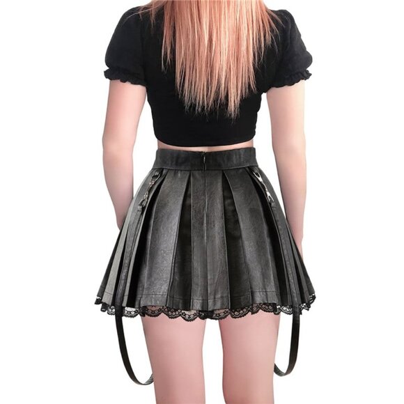 Leather Skirt | Little for Big Gothic Mini Skirt, Alternative Style - Picture 3 of 5